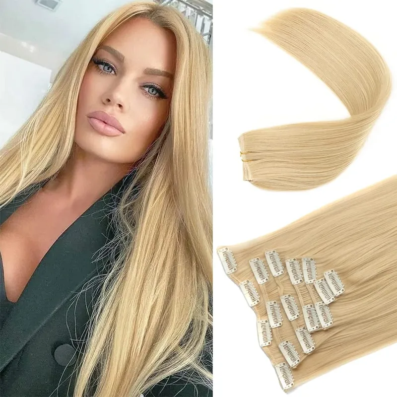 16 Clips 7Pcs/Set Hair Extensions Long Straight Natural Synthetic Black Blonde Hairpieces Heat Resistant For Women Hairstyle — image 2
