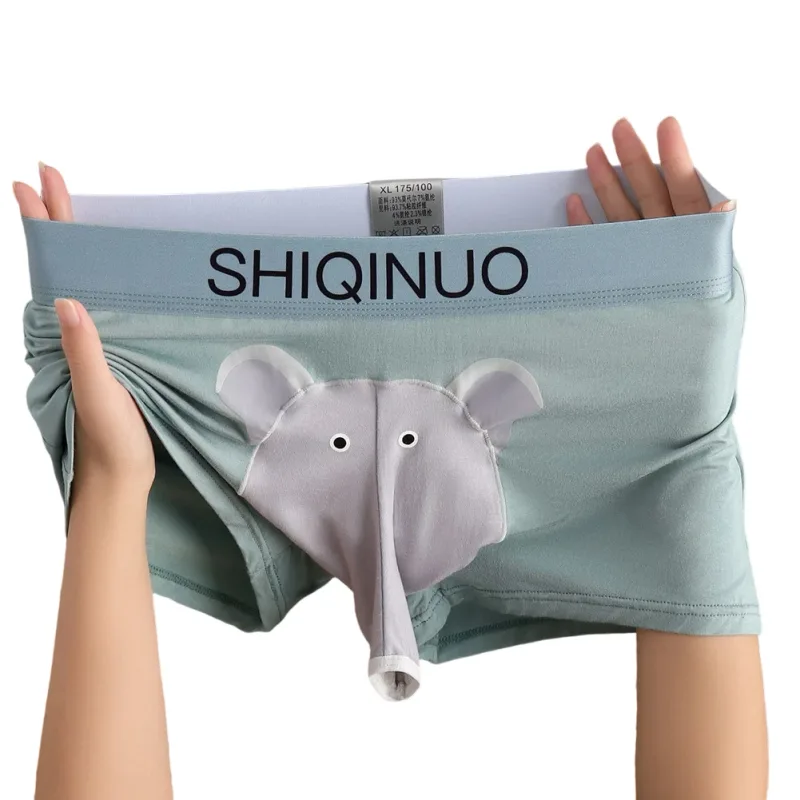 ผู้ชายน่ารักช้างพิมพ์กางเกงบ็อกเซอร์ยืดหยุ่นจดหมายเอว 3D กระเป๋านุ่ม Breathable Daily Sleep Home Casual Comfy ชุดชั้นในสวมใส่ — image 3