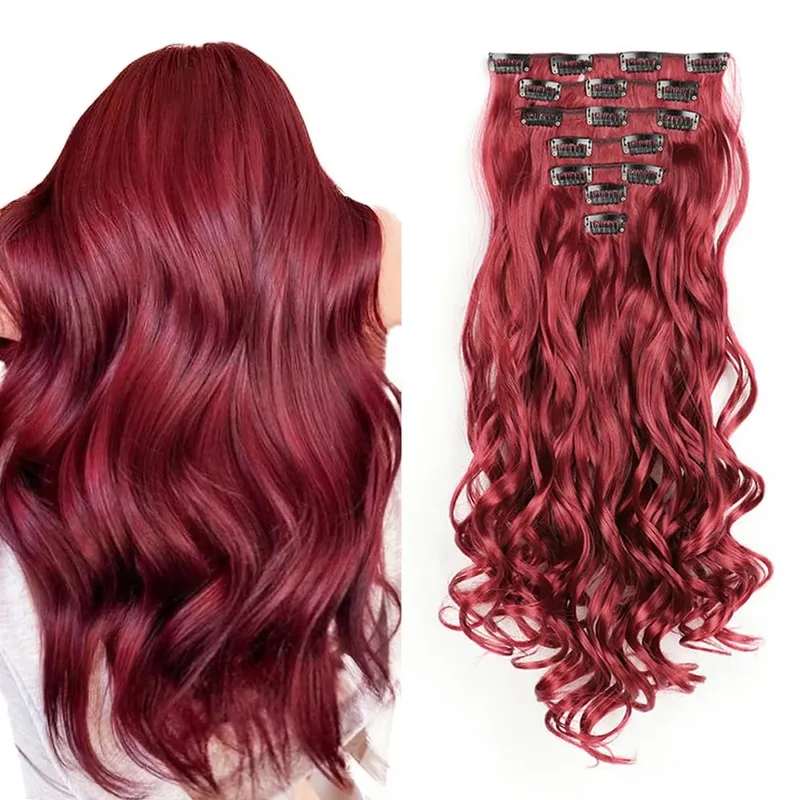 Clip In Hair Extensions 7PCS Full Head 22 Inch Long Curly Wavy Synthetic Hair Pieces Natural Wavy For Women Girls Hair — image 10