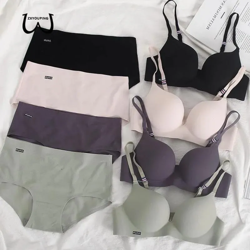 Wireless Ice Silk No Steel Ring Seamless Bra Set Women Push Up Bra Beautiful Back Sexy Bra Underwear Comfortable Seaml — image 1