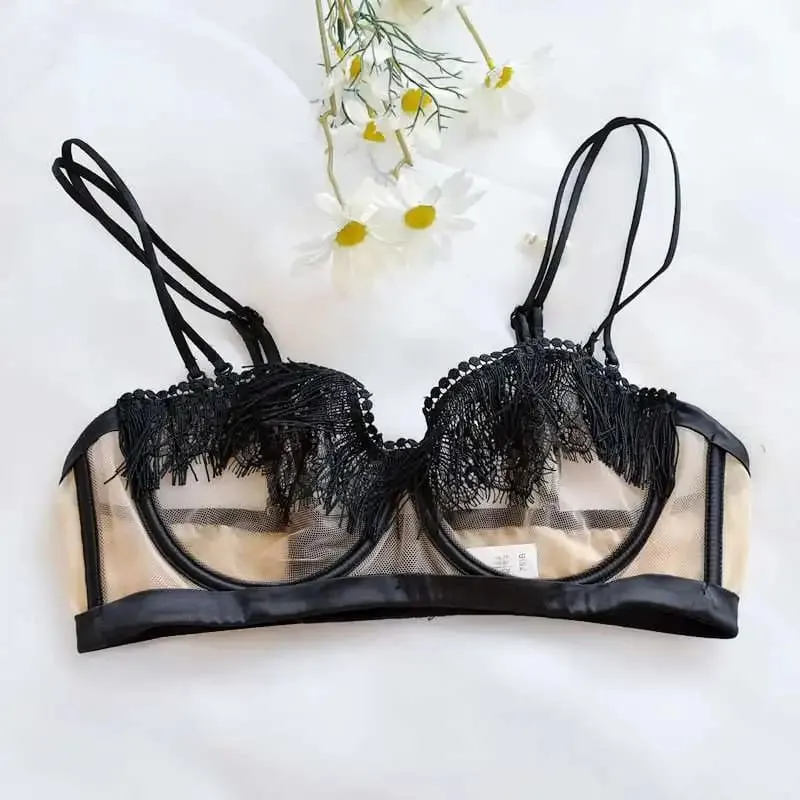 Light Luxury Sexy French Backless Bra Set - Sheer Mesh Minimizer Bralette Ultra-Thin Lace Lingerie Limited Stock Sale — image 9