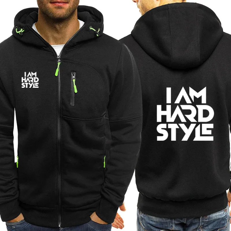 2024 Spring Autumn Men's I Am Hardstyle Logo Printed Cardigan Zipper High Street Long Sleeve Casual Sports Cotton Hooded Hoodies