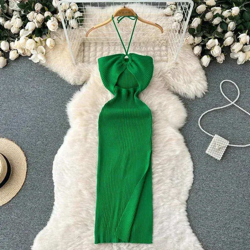 YuooMuoo Chic Mode Sexet Pakke Hofter Split Strikket Sommerkjole 2025 Kvinder Slank Elastik Bodycon Festkjole Streetwear Outfit — image 12