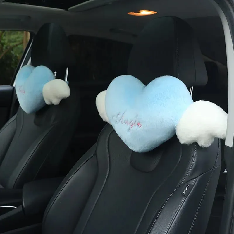 Cute Heart Angel Wings Car Neck Pillow Soft Plush Auto Headrest Pillow Universal Car Seat Head Support Cushion Decor Gift — image 9
