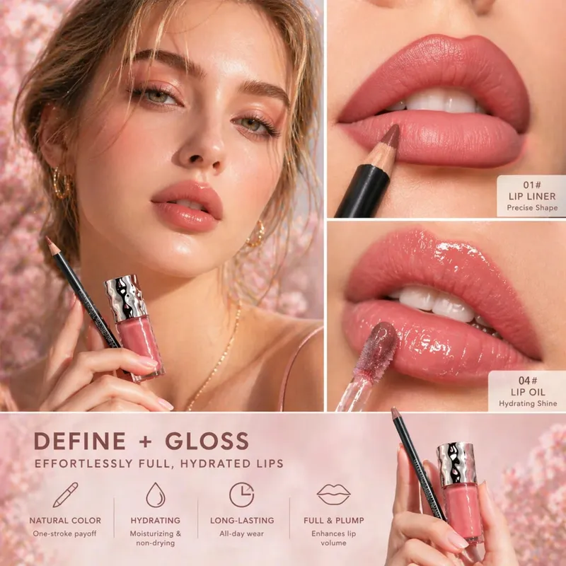 Dairy Lip Kit Set-1pc Matte Lip Liner+1pc Hydrating Lip Gloss Assorted Color Velvet Definition&Glassy Shine Nourishing Formula — image 6