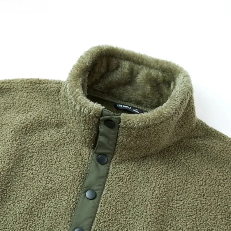 New Men's Sweatshirts Fashion Patchwork Pocket Fleece-lined Warm Pullover Tops Male Polar-fleece Loose Casual Hoodies Coats — image 4