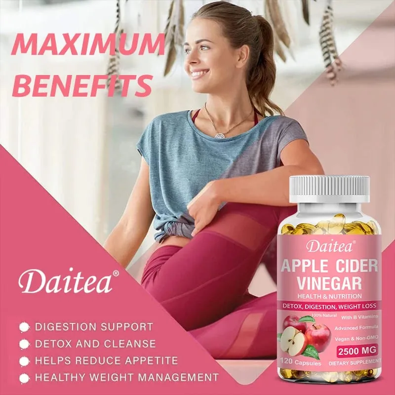 Daitea Organic Apple Cider Vinegar Capsules Healthy Weight Management Digestion Detox & Immune Soothes Gas & Bloating — image 3