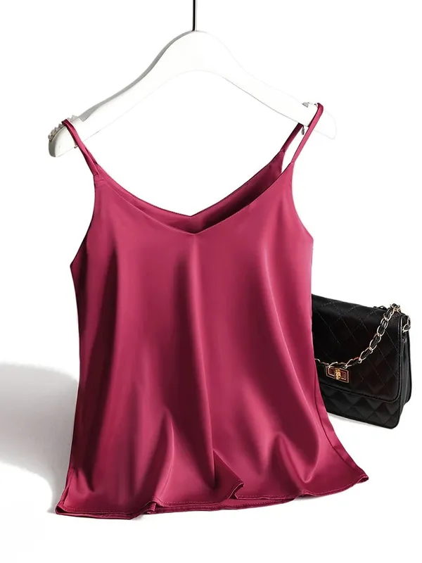 Spaghetti Strap Top Women Halter V Neck Basic White Cami Sleeveless Satin Silk Tank Tops Women'S Summer 2026 Camisole — image 5