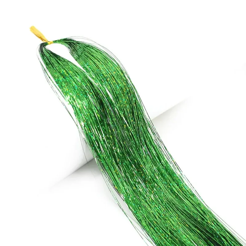 Long Sparkle Shiny Hair Tinsel Rainbow Silk Hair Extensions Dazzles Women Hippie For Braiding Headdress 120Strands/bag — image 17