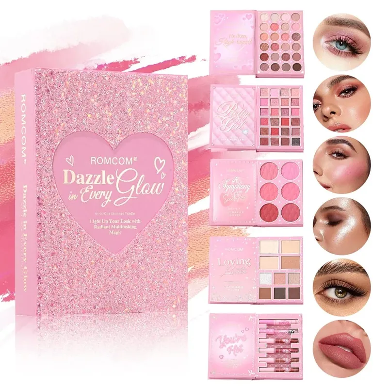All-in-One 5-Page Makeup Magic Book: Full Kit with Multi-Shade Eyeshadow Blush Highlighter Contour & Glossy Lip Gloss