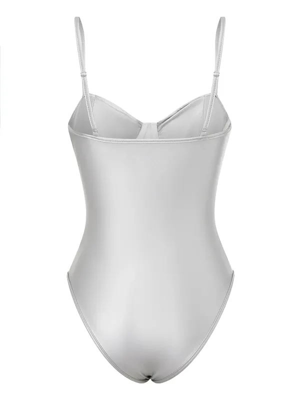 Women's Slim Sleeveless Bodysuit Sparkly Sequin Spaghetti Strap Triangle Romper Leotard Tops — image 2