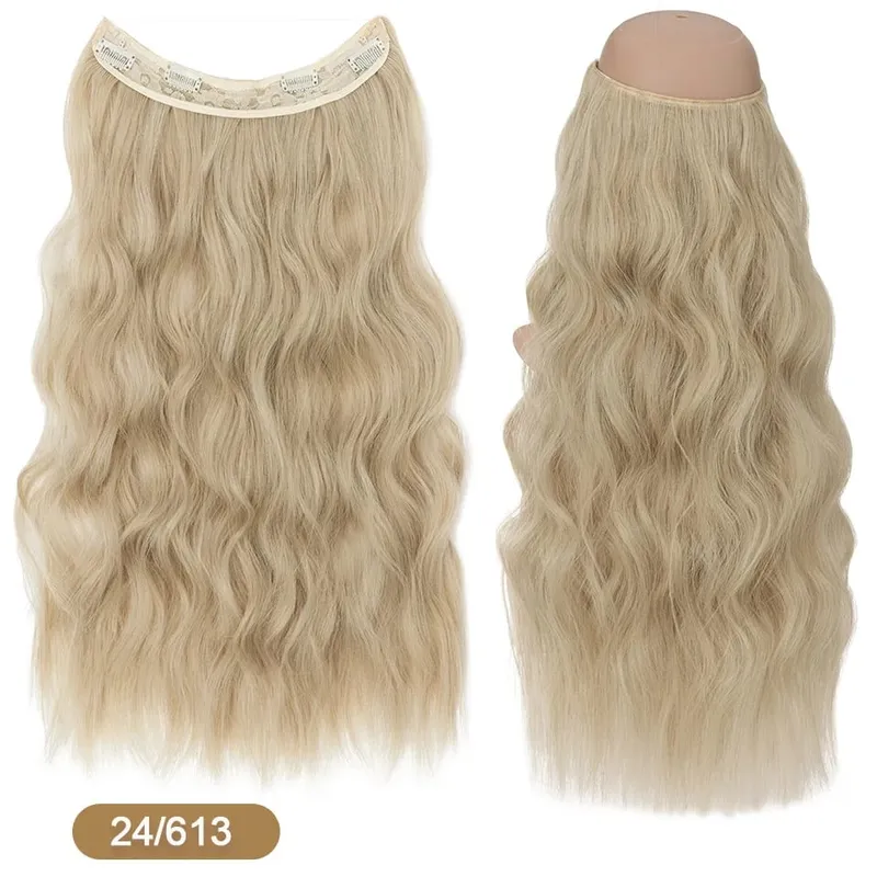 Synthetic Invisible Wire Hair Extensions Adjustable Long Clip in Wave Curly Secret Hairpiece for Women Fish Line Hair — image 16