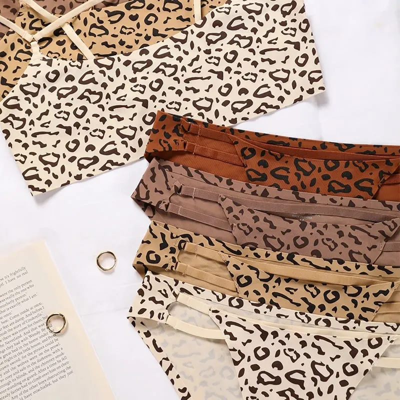 Hot Sale Leopard Ice Silk Bralette Wireless Active Fitness Tracelss Bra Brief Seamless Bra And Panty Set For Women — image 3