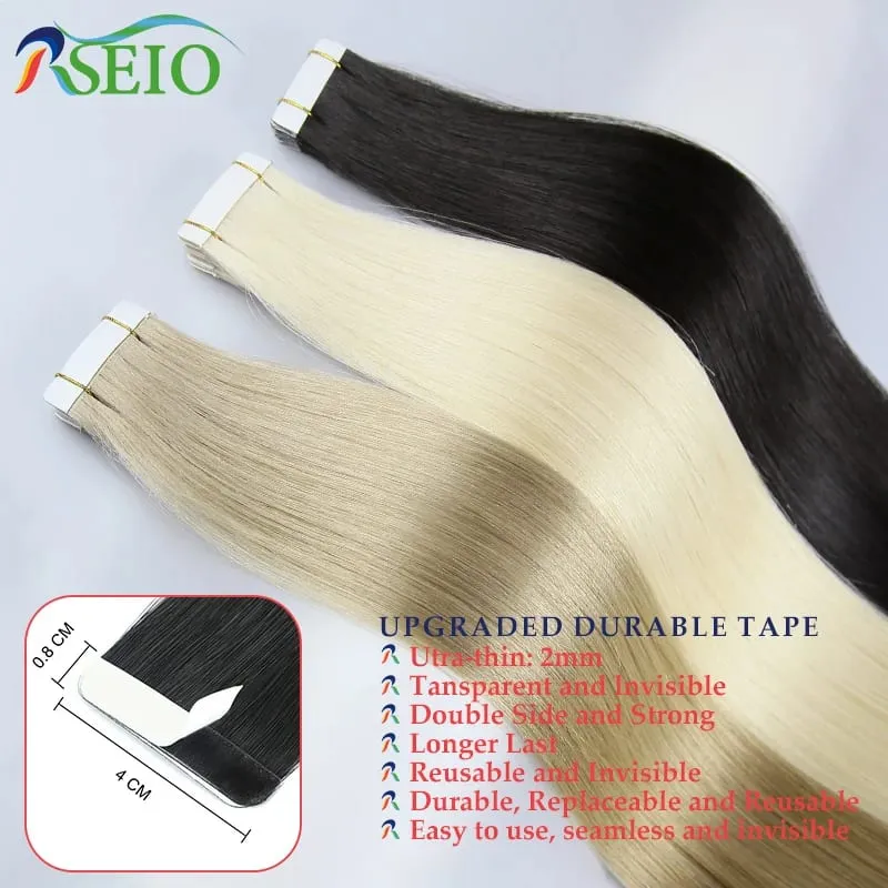 Tape in Human Hair Extensions Natural Seamless Invisible 14"-24" Real Natural Hair Remy Quality Straight Black Brown Blond — image 3