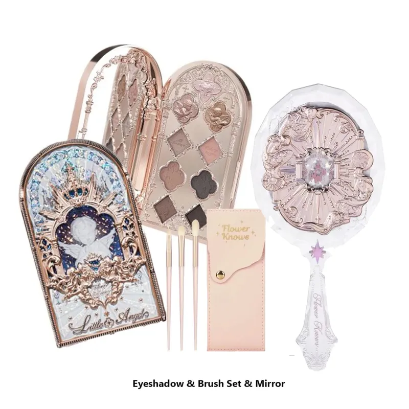Flower Knows Little Angel Eyeshadow Palette Hand Mirror Brush Set Delicate Matte Glow Shimmer Flowerknows Edens Angel Eyeshadows