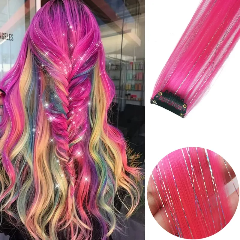 6pcs/pack Colored Party Highlights Clip in Hair Extensions for Girls 22 inches Multi-colors Straight Hair Synthetic Hairpieces — image 11