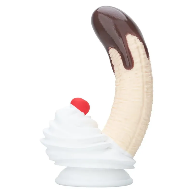 Banana Sundae Silikondildo mit starkem Saugnapf, cremefarbenes und Kirschdesign, drei Größen, Sexspielzeug aus lebensmittelechtem Silikon für Unisex — image 4