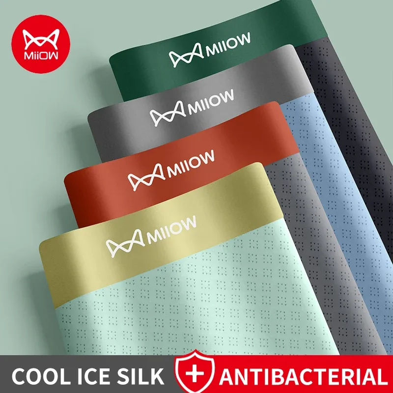 MiiOW 3Pcs Cool Ice Silk Men Underwear Boxers 7A Antibacterial Men's Panties Seamless Mesh Breathable Mens Underpants Man Boxers — image 2