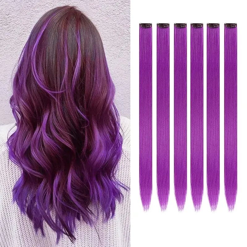 6pcs/pack Colored Party Highlights Clip in Hair Extensions for Girls 22 inches Multi-colors Straight Hair Synthetic Hairpieces — image 10
