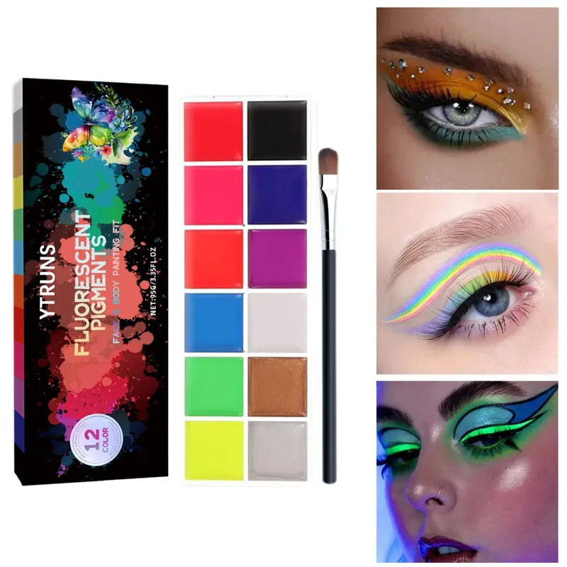 12-Color UV Glow Face and Body Paint Makeup Palette Set - Vibrant Waterproof Long-Lasting Halloween Cosplay and Costume Makeu — image 4