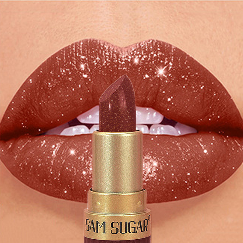 Diamond Pink Lipstick Chocolate Brown Metallic Glitter Lipstick Long-Lasting Waterproof Shimmer Pearl Sparkling Lip Gloss Makeup — image 11
