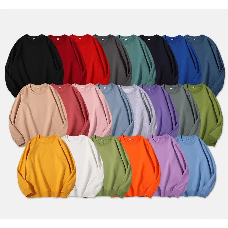 260g 100% Cotton Men's Hoodless Sweater Pullovers Sweatshirts Men Loose Solid Color Warm O Neck Tops Hip Hop Y2k Sweatshirt Tops — image 2