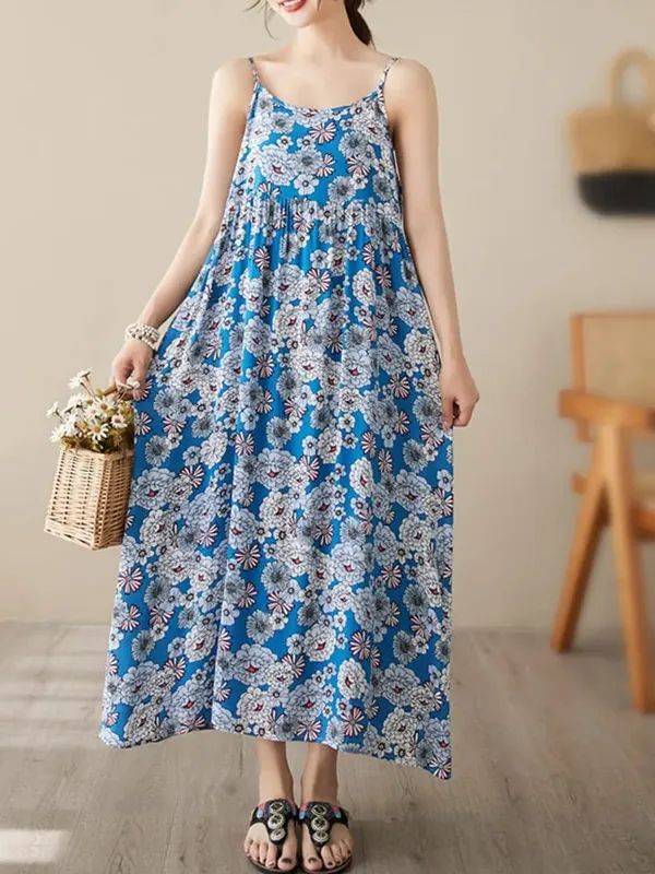 sleeveless strap vintage floral Polka Dot new in dresses for women casual loose long summer beach dress elegant clothing 2025 — image 3
