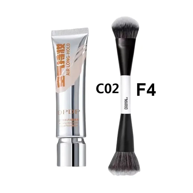 30ml DPDP Long-wear Liquid Foundation with F4 Dual-ended Makeup Brush Set - Base Cosmetic Applicator for Long Lasting Coverage