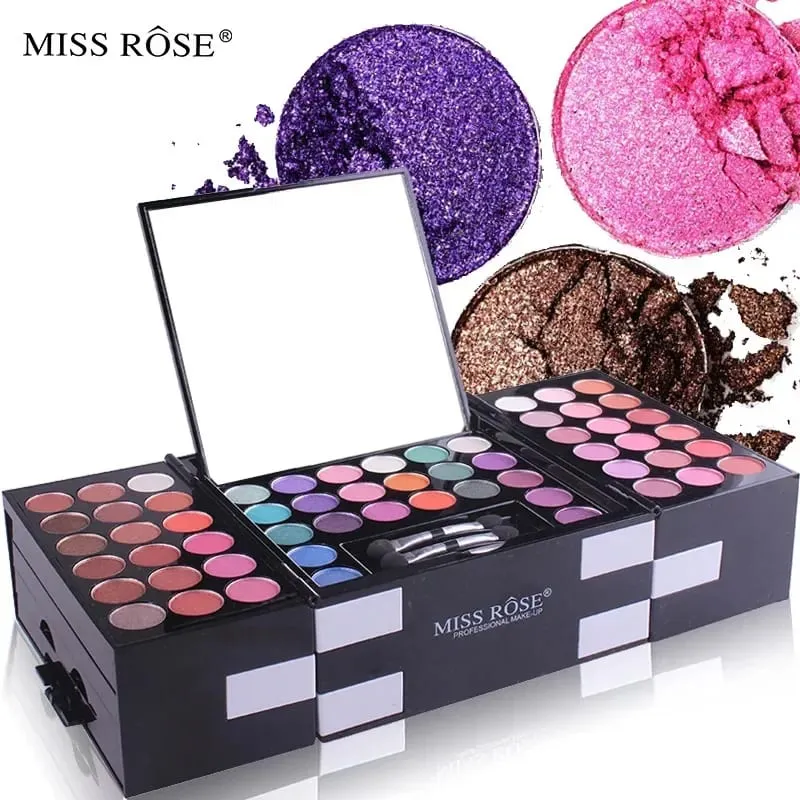 Miss Rose Makeup Case Set Kit-Ultimate Color Combination-Holiday Gift Set Cosmetic Eye Shadow Lip Gloss Blush Brow Combo Palette — image 1