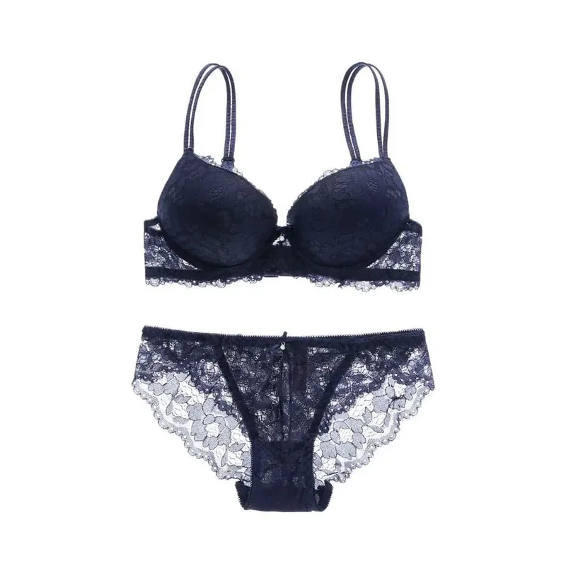 Comfortable Mesh Lace Flower Bra Low Waist Bowknot Push Up Bra Women Non Slip Lingerie Seamless Underwear Set Girl — image 12