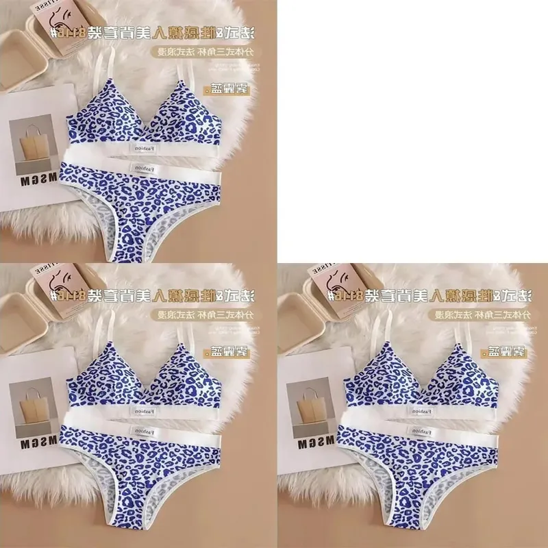 1/3/8Pcs Seamless Bra Set Low Waist Panties Leopard Bralette Sexy Lingerie Set Vneck Sport Brassiere Female Cotton Underwear Set — image 16