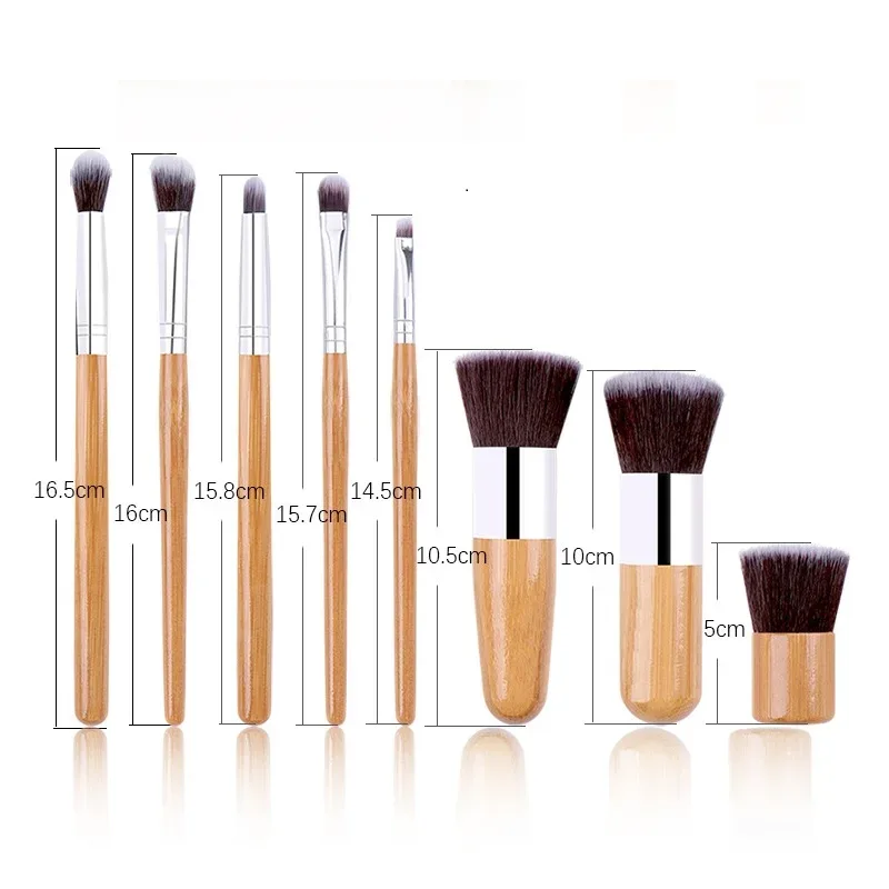 11 Pcs/Set Natural Bamboo Handle Makeup Brushes Set Professional Foundation Blending Brush Cosmetic Make Up Tool With Cotton Bag — image 4