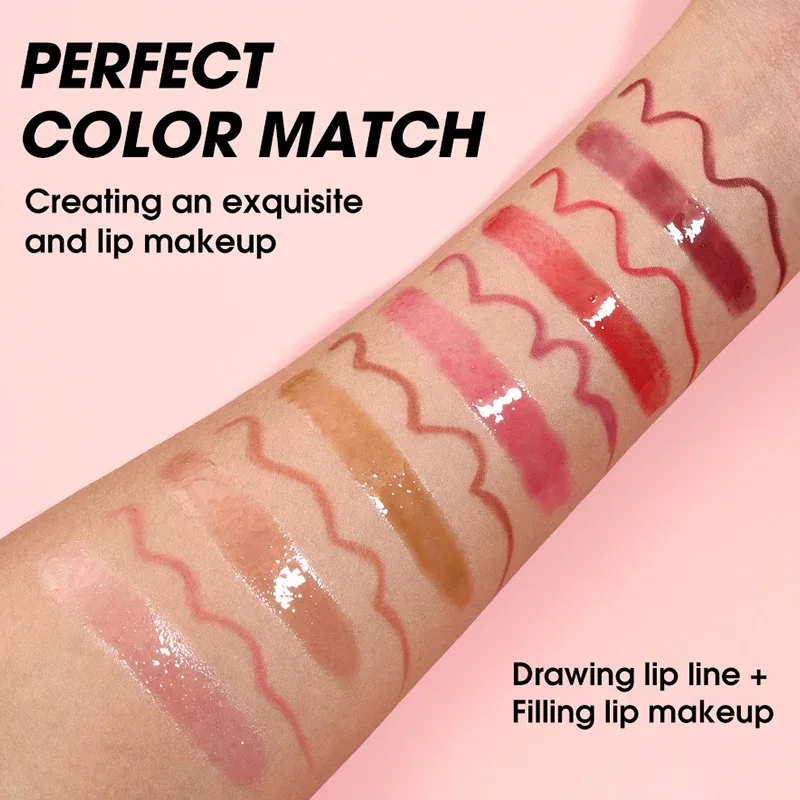2pcs/box Matte Velvet Lipliner&Mirror Glass Lip Gloss Waterproof Long-Lasting Non-Sticky Purple Brown Liner Lip Combo Makeup Set
