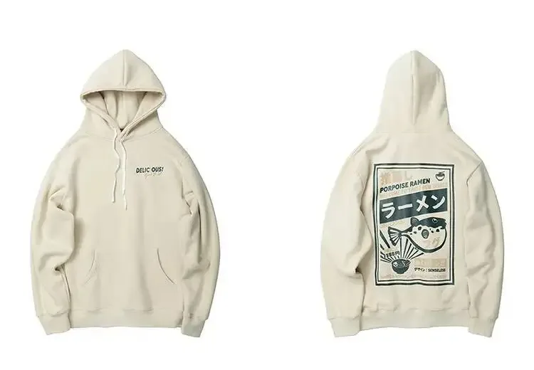 Japanese Style Men's Pullover Hoodies Sweatshirts Autumn Landscape Painting Print Heavyweight Thicken Hooded Outdoor Sportswear — image 11