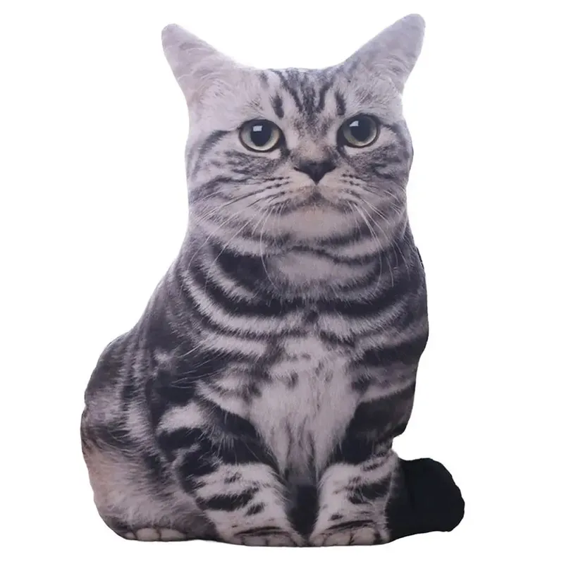 Plush Realistic 3D Cat Doll Cartoon Stuffed Simulation Cat Plushie Pillow Soft Kawaii Plush Animals Toy Cushion for Kids Girls