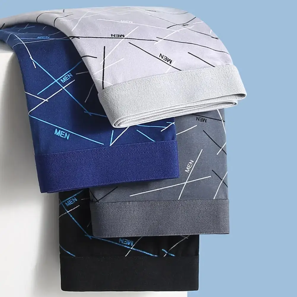 Calzoncillos de hombre, ropa interior elástica, cintura media, estampado de letras a rayas, suave, transpirable, sin costuras, convexo en U, calzoncillos de secado rápido para hombre