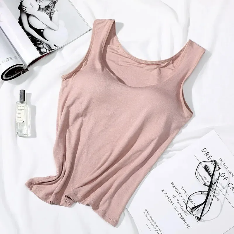 2026 Women's Vest Tops with Built In Bra Neck Vest Solid Color Padded Slim Fit Tank Tops Sexy Shirts Feminino Casual Tank Tops — image 14