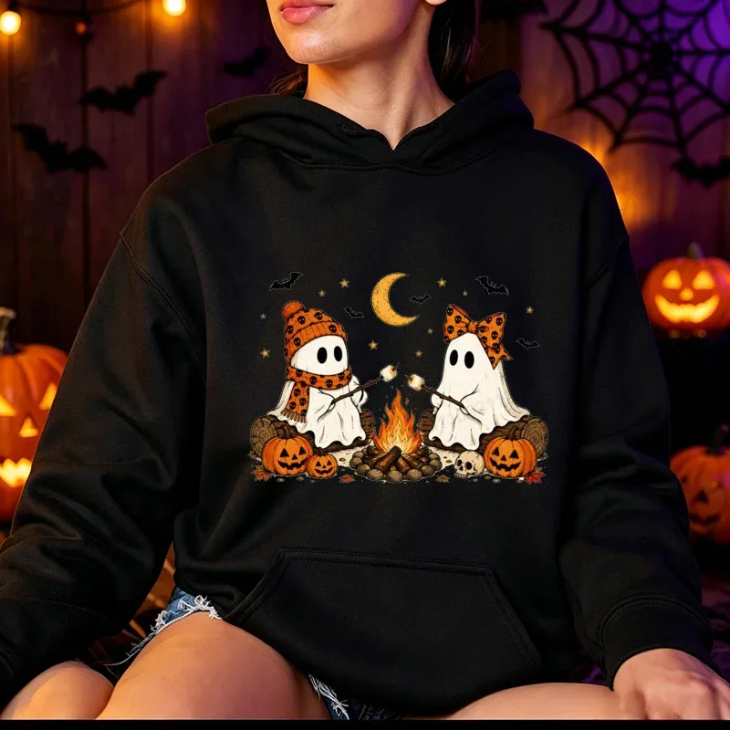 ハロウィン キュート ゴースト キャンプ 秋 メンズ レディース パーカー ヴィンテージ スウェット 秋 パンプキン フード付き パーカー 不気味なシーズン スポーツウェア