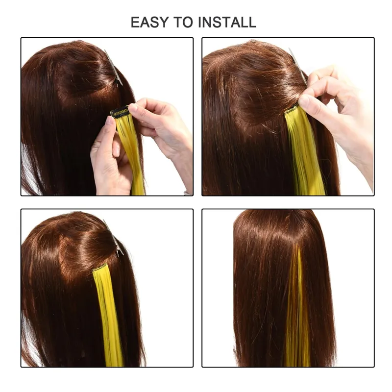 Synthetische Clip-in-Haarverlängerungen, 55,9 cm lang, bunte, glatte Haarteile, synthetische Haarteile für die tägliche Festival-Party
