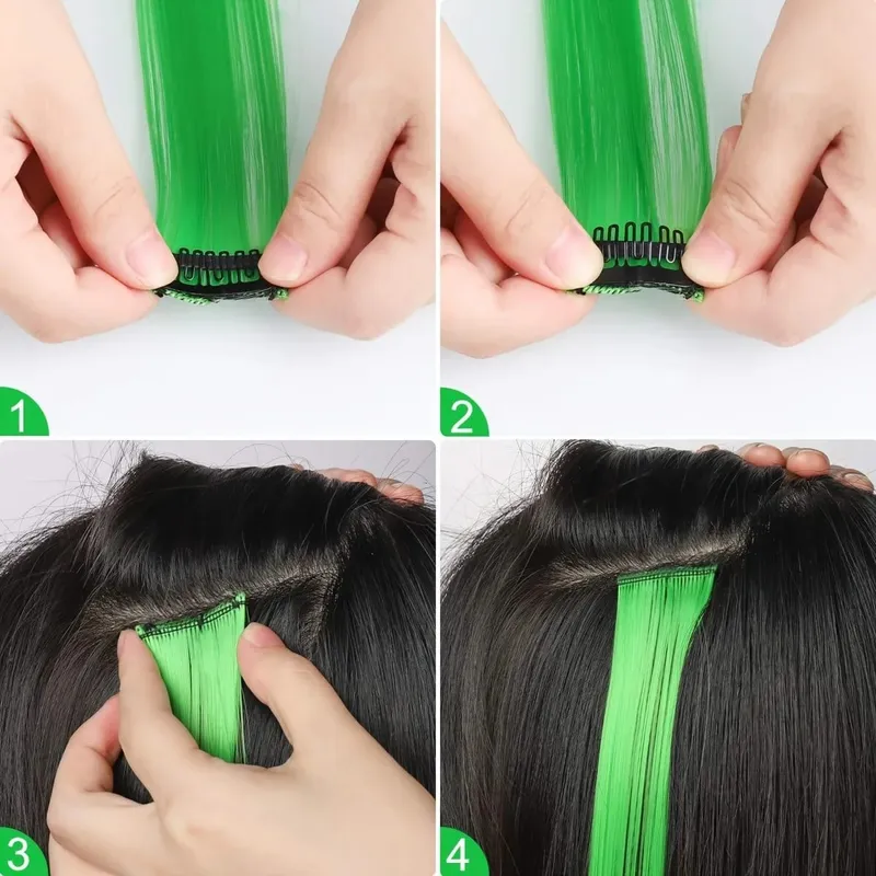 Clip in Hair Extensions 22 Inch Colored Hair Extensions Party Highlights Long Straight Synthetic Hairpieces for Women Kids Girl — image 6