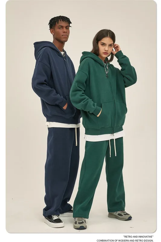 New Men Double Headed Zipper Fleece Hoodies Unisex Loose Basic Solid Warm Hooded Sweatshirts Coats For Winter HY0633 — image 17