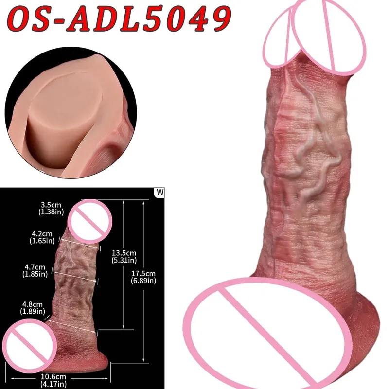 Mainan Seks Stimulator Vagina Anal Kepala Ganda Dildo Panjang Realistis 47Cm dengan Pengisap untuk Pasangan Lesbian Alat Dewasa Pria Gay