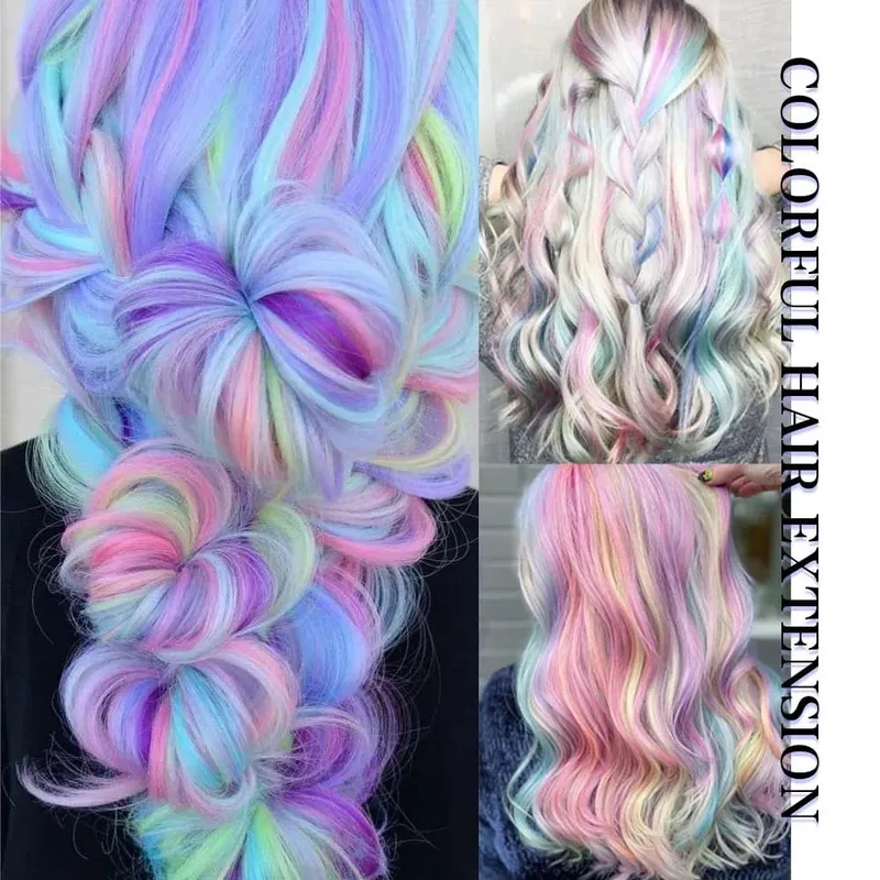 7 PCS Rainbow Colors Colored Hair Extensions Candy Color Hairpieces For Women Highlight Colorful Straight ClipIn Hair extension — image 5