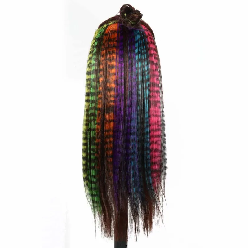 Synthetic Feather Hair Extension Piece One-card leopard Print Wig Colorful Silk Hanging Ear Dyed long Straight Hair Cushion — image 3