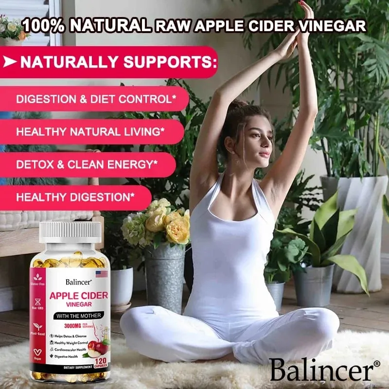 Balincer Apple Cider Vinegar Capsules 3000mg Detox & Cleanse Fat Burning Healthy Weight Management Supplement Non-GMO — image 3