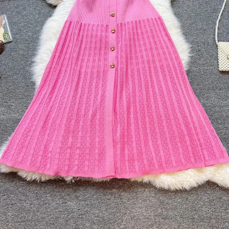YuooMuoo Brand Fashion Elegant Patchwork Knitted Long Dress Spring Summer Women Luxury Shirt Sweater Dress Lady Party Vestido — image 6