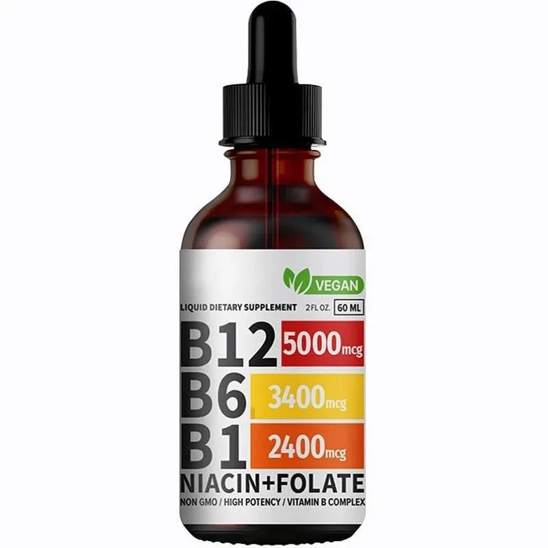 Vitamin B6 Kapky Komplex B12 B1 Folát Tekutý doplněk pro podporu trávicího systému Kapky Tekuté Kapky s trojitým vstřebáváním