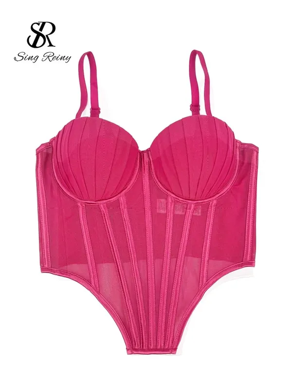 Fashion Solid Corset Lingerie Top Ladies Strap Sheer Mesh Slim Camisole American Retro Backless Beach Sexy Tank Top — image 10