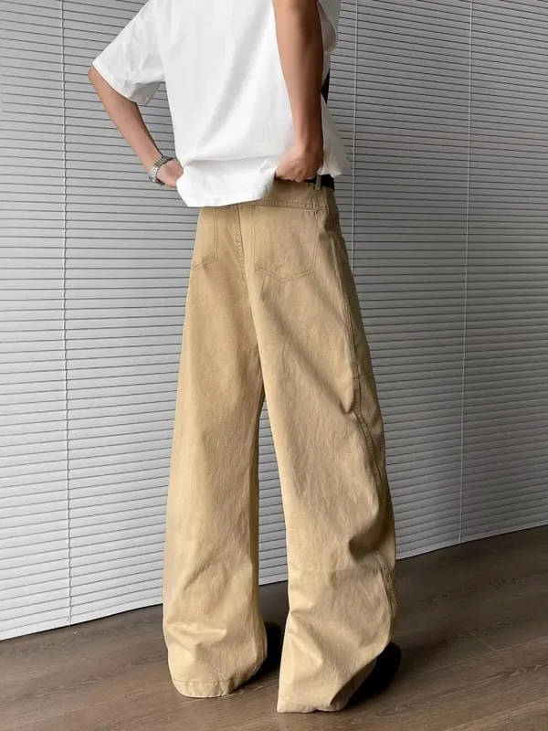 2025 Chic Y2K Fashion Khaki Patchwork Pleated Baggy Jeans Pants For Men Clothing Wide Leg Casual Loose Long Trousers Ropa Hombre — image 2
