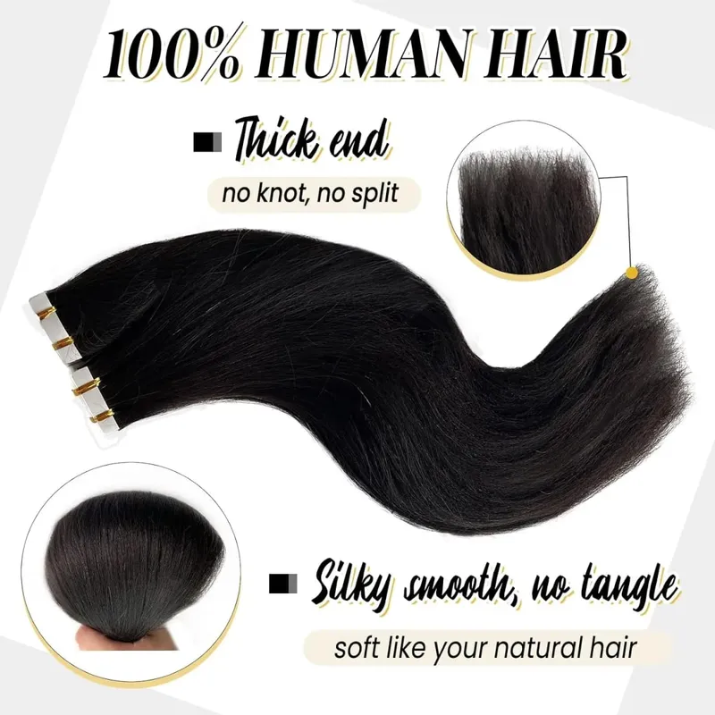 Straight Tape in Hair Extensions Brazilian 100% Real Human Hair Adhesive Invisible Glue Natural Black Tape ins Hair For Women 20Pcs/50g — image 6